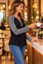 Casual Elegance with Patterned Sleeves - Women's Three-Button Collar Detailed Long Raglan Sleeve Blouse - 3