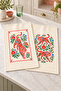 Coral Tiger Tiger and Flower Patterned 2-Piece Kitchen Towel Set 35X55 - 5