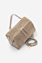 Women's Genuine Leather Suede Textured Zippered Long Strap Hand and Shoulder Bag Urelis Mink Suede