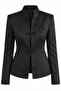 Black Design Buttoned Shiny Fabric Jacket - 2Y1411