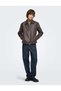 Onsrem Men's Faux Leather Shirt Collar Zipper Jacket Hot Fudge Brown - 3