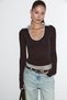 Soliera women's long sleeve contrast collar and piped brown / blue blouse - 2