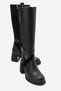 Cube Black Leather Suede Buckle Women's Thick Heeled Boots