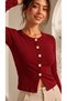 Women's Burgundy Metal Button Detailed Long Sleeve Viscose Elastane Fabric Cardigan Blouse - 2