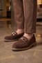 Brown Suede Thick Comfortable Sole Stylish Stone Detailed Women's Office Event Casual Shoes Loafer 457320 - 3