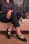 Kavon Yan Imported Women's Ballet Flats with Buckle Detail Black - 2