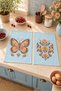 Winged Flower Light Blue Butterfly and Floral Pattern 2-Piece Kitchen Towel Set 35X55