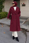 Belted Shoulder Pad Detailed Cashmere Coat Tsd260317 Plum - 5