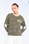 Women's Brown Crew Neck Sweatshirt with Star Print and Text Stripes on the Sleeves - 2