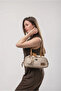 Women's Shoulder Bag with Mirror Charm Accessory, Zippered Textured Baguette Bag, White 18346 - 3