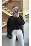 Women's Black Long Sleeve Infinite Fabric Oversize T-Shirt 1017-0215