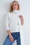 Women's Ecru Stand Collar Buttoned Front Thin Cardigan with Scarf Alc-X15883 - 2
