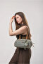 Women's Shoulder Bag with Mirror Charm Accessory, Zippered Textured Baguette Bag Green 18346 - 3