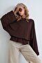 Women's brown boat neck batwing sleeve blouse with elasticated waist - alc-x15913 - 3