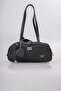 Women's Shoulder Bag with Mirror Charm Accessory, Zippered Textured Baguette Bag, Black 18346