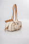 Women's Shoulder Bag with Mirror Charm Accessory, Zippered Textured Baguette Bag, White 18346 - 5
