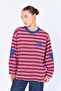 Women's Dusty Rose Crew Neck Sleeves Star Printed Text Striped Sweatshirt