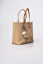 Women's Shoulder Bag with Mirror Charm Accessory, Textured Daily Stylish Handbag, Beige 18344 - 5