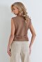 Women's camel adjustable waist stitch detailed vest alc-x14408 - 5