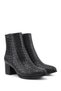 Women's Black Zippered Thick Heeled Boots - 5