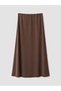 Özmarka New Season Brown Plus Size Elastic Waist Satin Skirt - 3