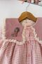 Collared Rabbit Embroidery Detailed Girls' Gingham Dress and Bag - Powder - 3