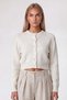 Women's Ecru Crew Neck Buttoned Wool Blend Knitwear Crop Cardigan Alc-X15969 - 3