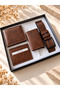 Men's Wallet, Belt, Card Holder and Mechanism Wallet Set, Boxed, Stylish Gift Set, Brown