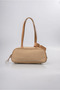 Women's Shoulder Bag with Mirror Charm Accessory, Zippered Textured Baguette Bag, Beige 18346 - 6