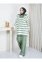 Women's Striped Zippered Oversize Knitwear Set - 4