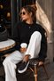 6701 Women's Soft Textured Crew Neck Oversize Knitwear Sweater Black