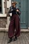 Burgundy Plaid Patterned Elastic Waist Balloon Trousers Mg2905 - 2