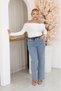 Plus Size Stoned Palazzo Jean Trousers with Elastic Waistband and Stones - 4