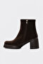 Genuine Leather 965Sza8822 Brown Suede Women's Thick Heeled Boots - 2
