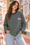 Women's 100% Cotton Yellow Striped Oversize Crew Neck Long Sleeve T-Shirt - 5