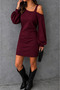 Women's One-Shoulder Open Strap Long Sleeve Short Viscose Two-Thread Dress - 2