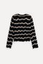 Women's Black Striped Loose Fit Crew Neck Cardigan - 2