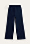 Women's Navy Blue Tie-Waist Wide Leg Trousers - 2