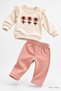 Baby Girl Set with Floral Appliques, Top and Bottom 2-Piece Set - Seasonal Set for 3, 6, 9, 12 Months - 3