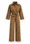 Brown Belted Shawl Patterned Jacket and Trousers Set
