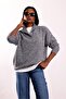 Anthracite Stand Collar Buttoned Sweater 251361 - 2