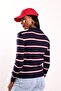 Navy Blue Striped Polo Collar Sweater 140714 - 6