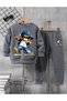 Round Neck Tiny Bear Rap Time Printed 100% Cotton Winter Boys' Pocketless Tracksuit Set - 2