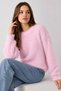 Women's Pink Crew Neck Soft Textured Fuzzy Bearded Rope Knit Sweater