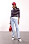 Navy Blue Striped Polo Collar Sweater 140714 - 3