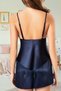 Women's Navy Blue Strappy Shorts and Lace Detailed Satin Pajama Set Vr.Ms.31.02.001 - 3