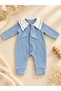 Baby Blue Velvet Jumpsuit with Sailor Collar and Bow Detail - 2