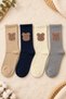 4 Pairs of Women's Seamless Furry Teddy Bear Patterned Socks