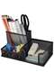 3-Compartment Metal Mesh Desk Organizer - Black Office Stationery Holder for Pens, Pencils