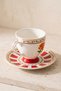 Solina Porcelain 2-Person Coffee Cup Set with Orange Floral Red Base 90 ml Turkish Coffee Espresso Cup Set - 6